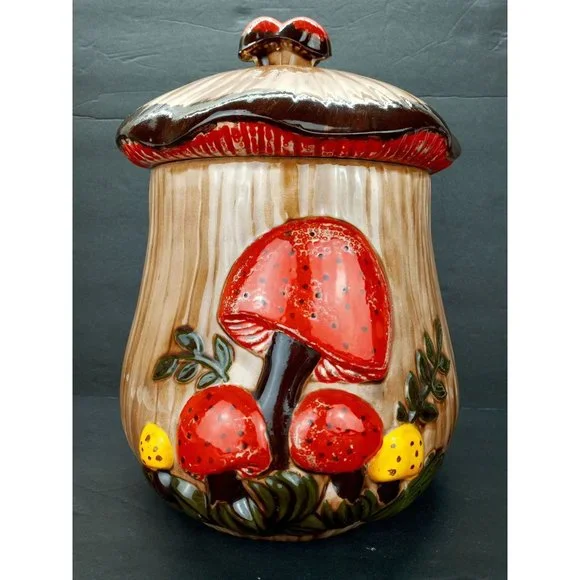 Vintage Mushroom Cookie Jar Orange Arnel's Hand Painted Ceramic Signed Canister - Picture 2 of 12